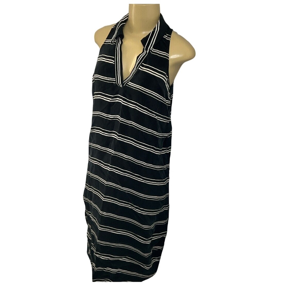 Anthropologie Postmark 9-H15 Shirt Dress Womens XS Black Striped Cupro Midi Tank